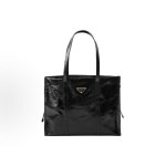 PRADA Enamel metal triangular logo Tote bag, Tote bag, shopping bag, handbag, large size for women, black